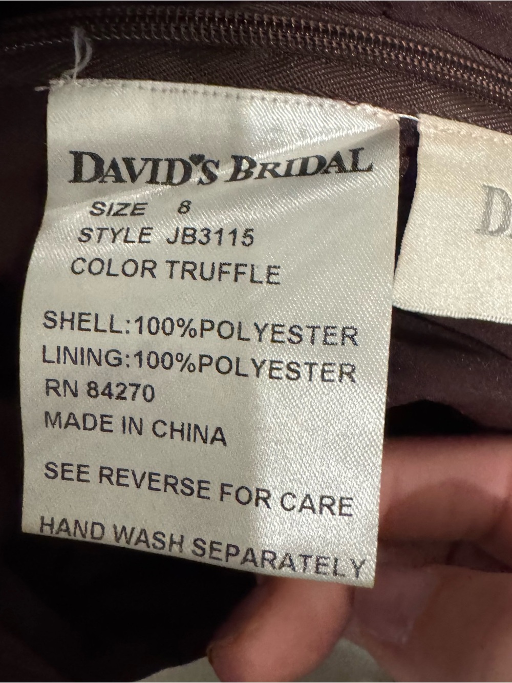 David’s Bridal Girls Truffle Brown Beaded Empire Waist Formal Gown |  Size 8‎ - Picture 7 of 8